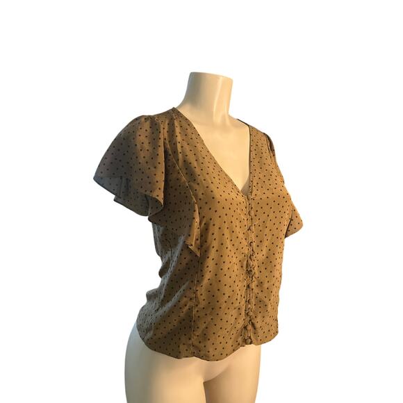 Women 6 Madewell Silk Carmelina Flutter-Sleeve Top Polka Dot Easy Dot Asparagus - Picture 1 of 6